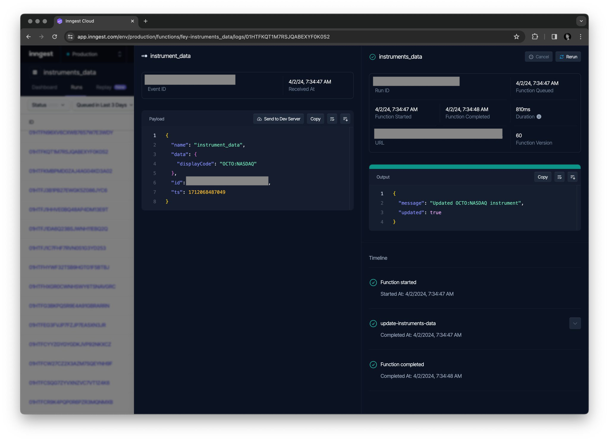 Inngest UI used by Fey